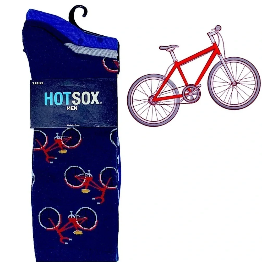 Hot Sox Bicycle Theme Novelty Dress Crew Socks 3 pack Gift Men’s Unisex Blue